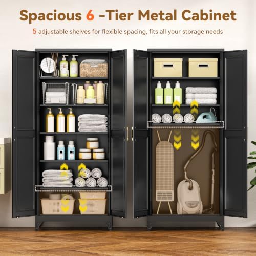 Polup 75" Pantry Cabinet, Tall Metal Storage Cabinet with Doors and Shelves - Image 4