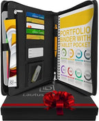Zippered Business Portfolio for Men & Women - Full-Size Letter/A4 Padfolio Folder - Fits Legal Pad & 11" Tablet - 2-Inch Zip Spine, Vegan Leather, Black by LautusDesigns