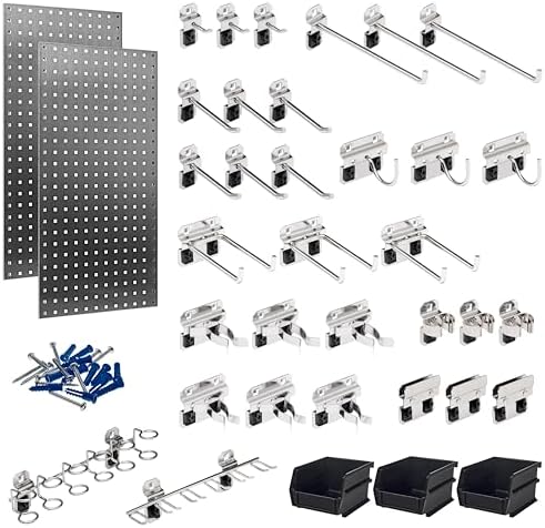 Triton Products LB18-SKIT Stainless Steel LocBoard Kit With (2) 18" x 36" x 9/16" Pegboards, (32) Stainless Steel Pegboard Hooks, (3) Plastic Bins by TritonProducts