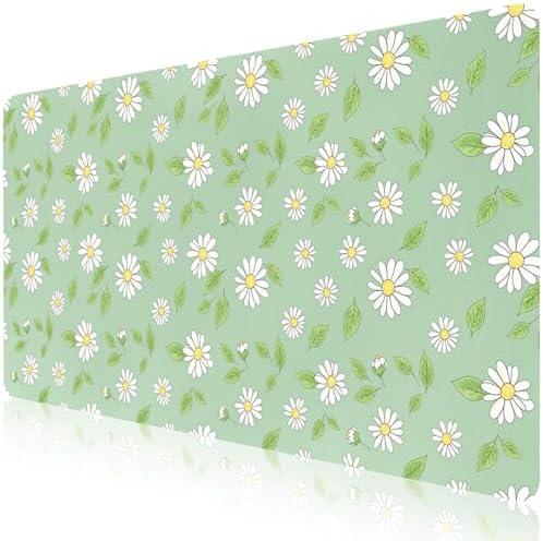 Watercolor Daisy Office Desk Mat 31.5" x 15.7" Desktop Mat PU Leather Large Mouse Pad White Mousepad Non-Slip Table Mat for Girls, Women, Home, Work, Computer, and Gaming by Unknown