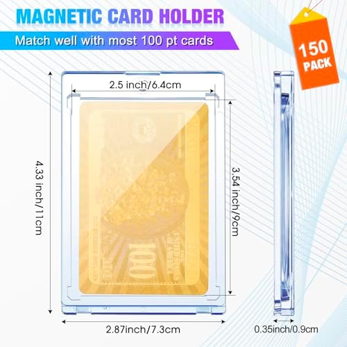 SATINIOR 150 Pcs 100 Pt Acrylic Magnetic Card Holders 2.5 x 3.54 Inch Tag Holder Clear Protectors Hard Plastic UV Protection Case for Sports Baseball Card Trading Storing Displaying - Image 2