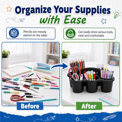6 Pack Classroom Caddy With Handle for School Supplies, Black - Image 4