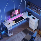 DEVAISE Computer Desk, Home Office, 66 Inch with Drawers, White - Image 2