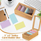 Bamboo Index Card Organizer - 3x5 Index Card Holder Box With Dividers - Wood Recipe Box With Lid - 4 Compartments For 1200 Cards - 5.9"W x 10"D x 4"H - Image 4