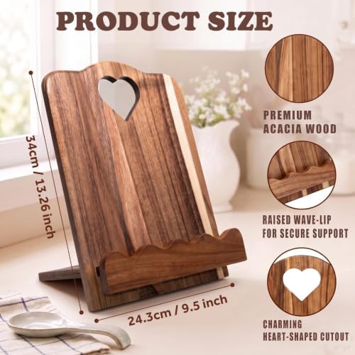 Wooden Cookbook Stand, Scalloped Recipe Book Holder for Counter - Image 2
