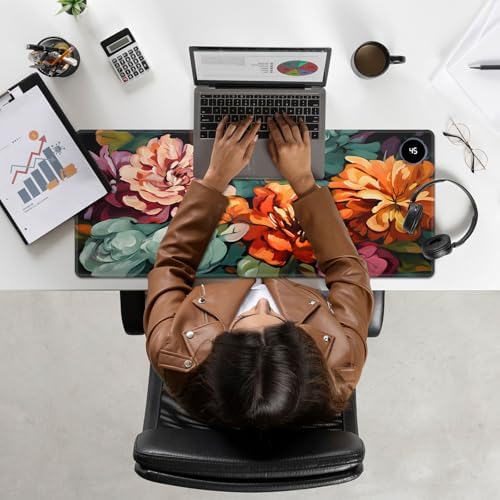 Heated Mouse Pad Hand Warmer, Warm Desk Pad Mousepad Desk Mat with 3 Levels Heating and Auto Shut Down 31.5 x 13 inch PU Leather Warmer Keyboard Mat for Gaming Office Home, Art Watercolour Flowers - Image 7