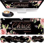 4 in 1 Mouse Pad Combo, Large Gaming Mouse Pad + Keyboard Wrist Support + Mouse Wrist Rest + Coaster, Table Pad with Stitched Edge Ergonomic Wrist Pad Set, Philippians 4-13 Flowers by RVHOEZZM