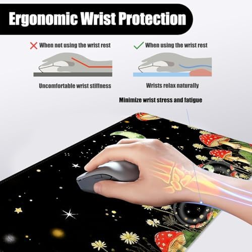 Mouse Pad,Large Desk Mat Set, 4in1 XL Mousepad + Keyboard Wrist Rest+Mouse Wrist Rest+Coaster with Ergonomic Desk Pad for Home Office Table Computer Cover -Aesthetic Mushroom Frog - Image 5