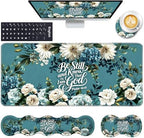 Keyboard Wrist Rest and Mouse Pad with Wrist Support Set Ergonomic Coaster,Memory Foam,Easy Typing Pain Relief,Large XL Desk Mat 31.5"x 11.8",Be Still Floral Bible Verse by CICPLKSE