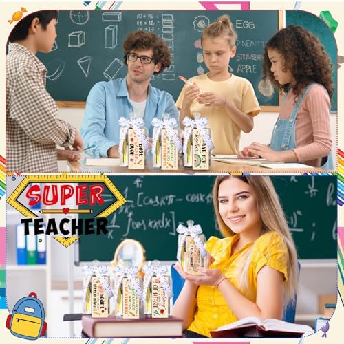 Kosiz 31 Pcs Back to School Teacher Gifts Bulk, Including 6 Thank You Wood Chalkboard Erasers with Markers 6 Note Sticky 6 Wooden Note Holder Measuring Tape for First Day of School Classroom Favor - Image 4