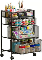4-Tier Rolling Utility Cart with 3 Drawers, Craft Organizer and Storage with DIY Divider, Art-Craft Supplies with Caster Wheels, Multi-Functional Storage For Classroom, Office, Paints, Artifacts by Hayexiha