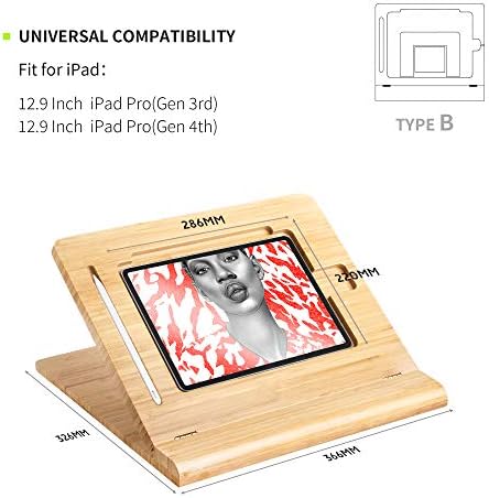 ELETIUO Tablet Desktop Stand Height Adjustable,Foldable Bamboo Drawing Ipad Holder,Multi-Angle Portable Stand Organizer,Compatible with 12.9 inch ipad pro 3rd/4th Gen - Image 2