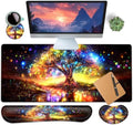 Large Gaming Mouse Pad+ Keyboard Wrist Rest Set, Ergonomics Memory Foam Mouse Mat Wrist Rest Support for Home Office, Waterproof Extended Mousepad 31.5x11.8in, Colorful Tree of Life Desk Pad by YVBHCGGGF