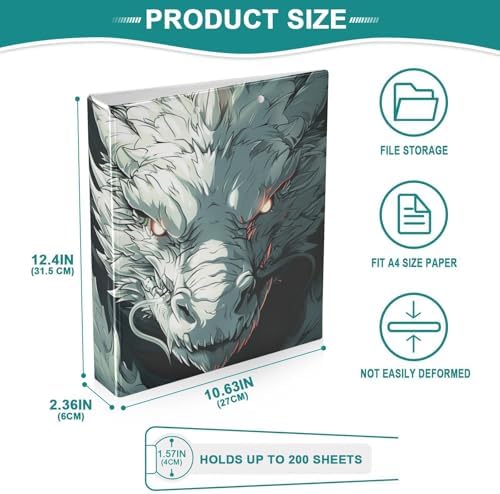 JIPONI 3 Ring Binder White Dragon Anime 1 Inch Round Binders for Men Women Students, Cute File Organizer for Office School, 2pcs - Image 4