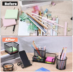 Black Mesh Pen Holder for Desk Pencil Holders 5 Pieces Desk Organizer Office Supplies Caddy with Sticky Notes Holder for Office Home - Image 6