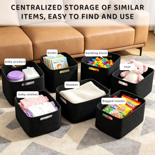 4 Pack Large Storage Baskets for Organizing, 16''Lx12''Wx8''H Woven Baskets for Storage Toys, Towels, Books, and Clothes, Cotton Rope Basket for Shelves with Handle - Image 6