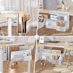 Litwaro Desk Side Storage Organizer, 2 Tier Under Desk Laptop Holder No Drill, Laptop Mount with Magnetic Pen Holder, Hanging Desk Organizer Fits Flat Edge Desks 0.4" to 2.1" (White) - Image 7