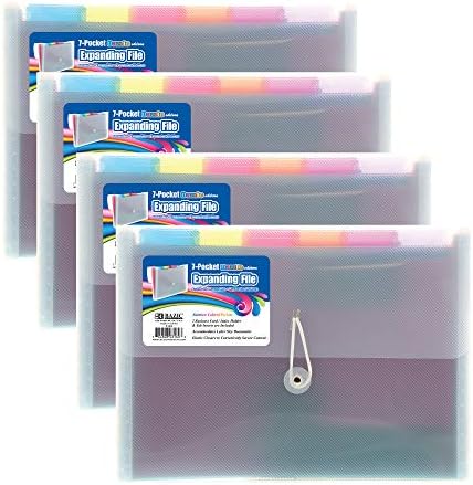 BAZIC Products Rainbow 7-Pocket Poly Expanding File, A4/Letter Size, 4-Pack by BAZICProducts