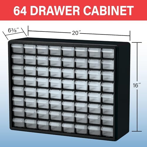 Akro-Mils 64-Drawer Plastic Storage Cabinet, 20" W x 6" D x 16" H, Black - Image 3
