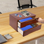Wood Desk Organizer with 2 Drawers, Lockable Desktop Countertop Storage Cabinet for Home Office Supplies File Tabletop Organizing Unit (Dark Brown) - Image 4