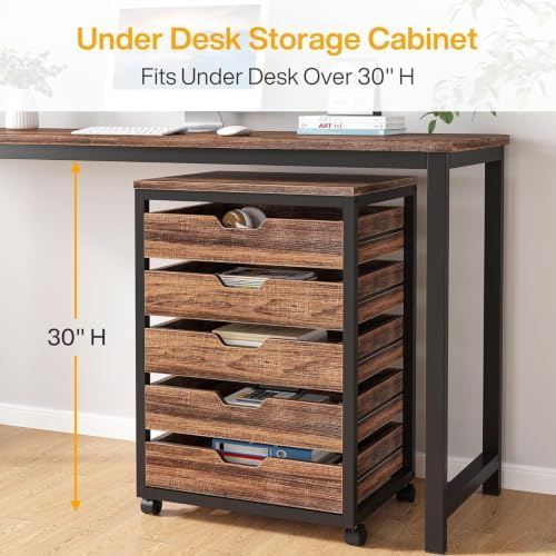 Tribesigns 5-Drawer File Cabinet Set of 2, Wood Mobile Storage Drawer - Image 2