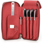 CONTACTS Full Grain Leather Pencil Case for Women Handmade Vintage Zipper Pen Holder Pouch with Card Slot Pens Organizer Pockets Stationery Bag (Red) by CONTACTS
