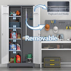 72.8" H Metal Garage Storage Cabinets with Doors and Shelves, Broom Closet Storage Cabinet, Tool Cabinets with Hanging Rod, Cleaning Storage Cabinets for Garage, Office, Laundry Room - Image 5