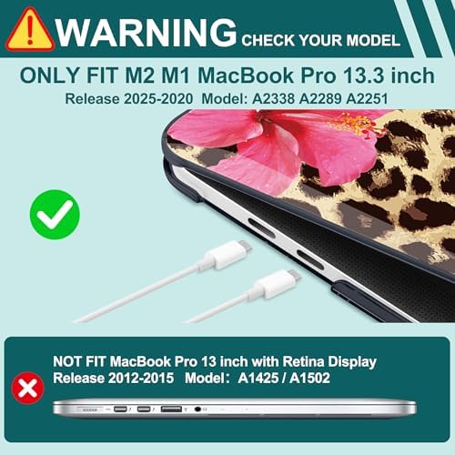 Case for MacBook Pro 13 inch M2 M1 2025-2022 2020 A2338 A2289 A2251, Plastic Hard Shell Laptop Case with Keyboard Cover, Trackpad Protector, 2 OTG Adapters, Leopard Flowers - Image 4
