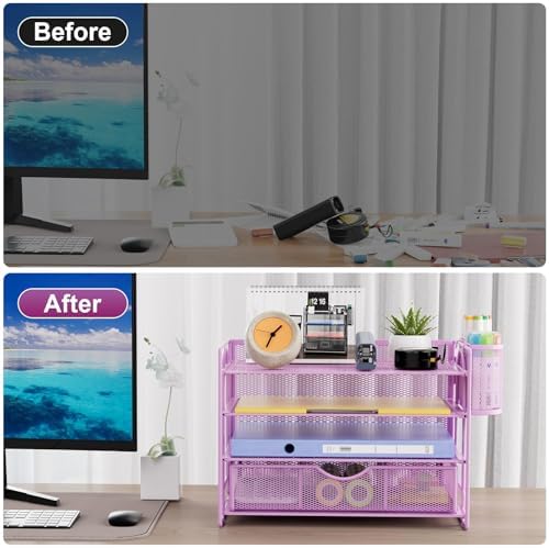 Marbrasse Desk Organizer, 4-Tier Paper File Letter Tray, Purple-2P - Image 2