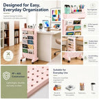 BYFU 6-Tier Movable Bookshelf Cart, Pink - Image 4