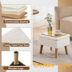 Storage Ottoman, Small Foot Stool Ottoman with Storage, Teddy Velvet Foot Rest with Wood Legs, Footstool for Living Room, Bedroom, Entryway, White - Image 4