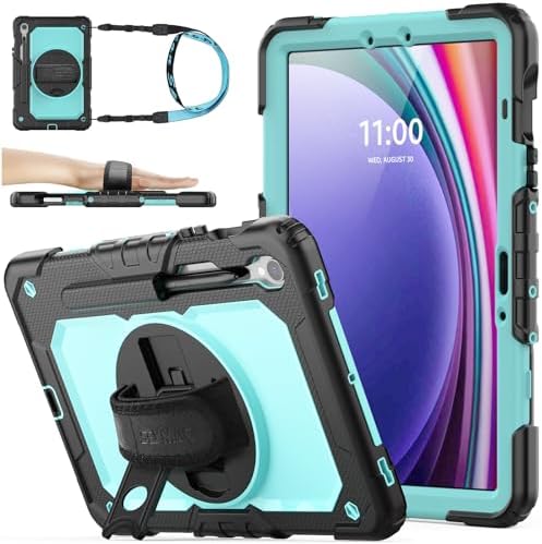 SEYMAC stock Case for Samsung Galaxy Tab S10 Lite / S10 FE / S9 FE 5G / S9 Tablet Case 10.9''/ 11'' Protective with Screen Protector, Pen Holder, 360 Rotate Stand, Hand Strap, Shoulder Strap, SkyBlue1 by SEYMACstock