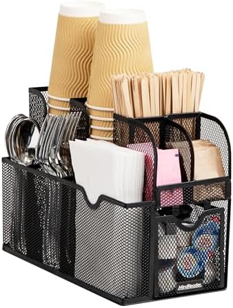 Mind Reader Countertop Organizer, Office Breakroom or Desktop Storage, 10-Compartment Caddy, Metal Mesh, Black by MindReader