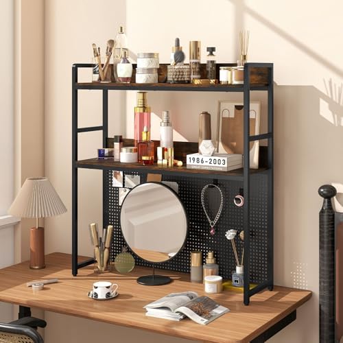 Desktop Bookshelf, 37” Desk Hutch Dorm with Pegboard - Image 7