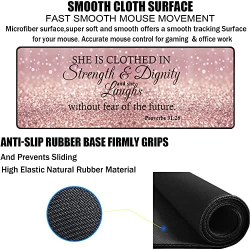Large Gaming Mouse Pad, Keyboard Wrist Rest pad + Mouse Wrist pad + Coaster Set Extended Waterproof Non-Slip Table mat Suitable for Home Office Learning Games - Bible Verses Proverbs 31:25 - Image 5