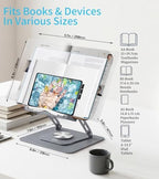 Aoviho Book Stand for Reading, 360° Rotating Book Holder with Page Clip - Image 2