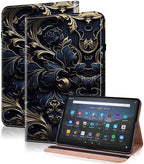 Case for Kindle Fire HD 10 & 10 Plus Tablet (13th/11th Generation, 2023/2021 Release) 10.1" - PU Leather Flip Case with Elastic Band & Card Slots/Holder, Multi-Angle Stand Cover - Blue Flower by TUOLISG