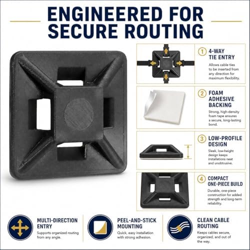 Kable Kontrol Zip Tie Mounts, 1/2” Black, 32000 Pcs Adhesive Backed - Image 4