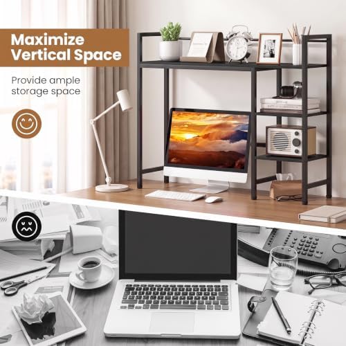 GIANTEX Desktop Bookshelf, 38.5" Dorm Desk Hutch for 27" Monitor (Black) - Image 6