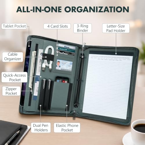 Padfolio Portfolio Binder, 3-Ring Binder with Zipper, Business Folder - Image 3