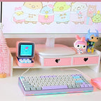 Kawaii Desk Organizer Cute Desk Organizer with Drawers Monitor Riser Stand Monitor Riser Computer Stand for PC, Laptop, Printer - Image 3