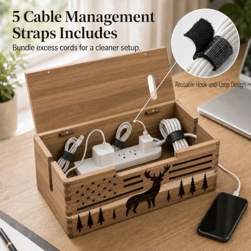 Acacia Wood Cable Management Box,Cord Hider & Organizer for Power Strip - Image 3