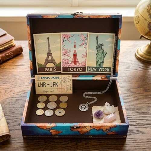 DreamsEden Decorative Wooden Storage Box with Vintage World Map Design - Image 7