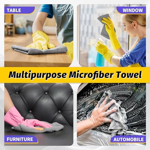 Microfiber Cleaning Cloth,150 Pack Grey Cleaning Rags, Bulk All-Purpose Lint-Free Shop Towels Wipes, Commercial Micro Fiber Cleaning Towels Washcloth for Car Garage Housekeeping 11.5"*11.5" - Image 7