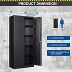 Fesbos Metal Storage Cabinet-72” Black Tall Steel File Cabinets with Lockable Doors and Adjustable Shelves-Black Steel Storage Cabinet for Kitchen, Office, Garage - Image 3