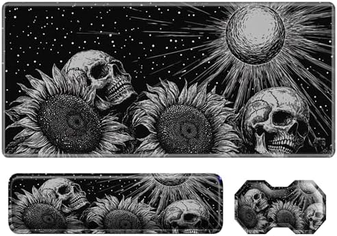 3Pcs Mouse Pad Set, Gothic Skull Sunflowers Large Gaming Mouse Pad with Stitched Edge, Ergonomic Memory Foam Keyboard Wrist Support and Mouse Wrist Rest Cushion, Pain Relief Non-Slip Desk Pad Combo by SROJDHFJB