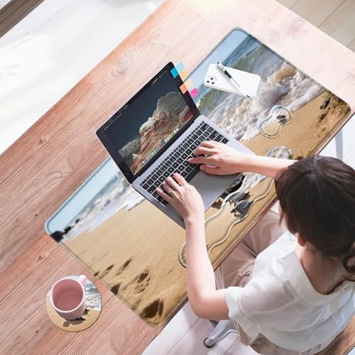 Mouse Pad,Large Desk Mat Set, 4in1 XL Mousepad + Keyboard Wrist Rest+Mouse Wrist Rest+Coaster with Ergonomic Desk Pad for Home Office Table Computer Cover -Beautiful Sea Turtle Beach - Image 7