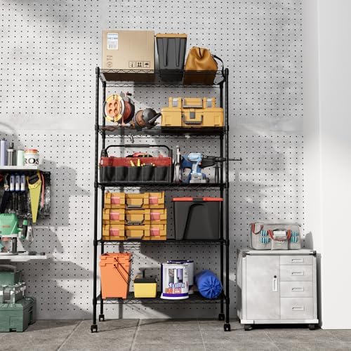 HealSmart Heavy Duty 5-Shelf Storage Shelving Unit, 1250lbs Loading Capacity, 29.92" D x 13.98" W x 62.99" H Adjustable Steel Organizer Wire Rack, Black - Image 6