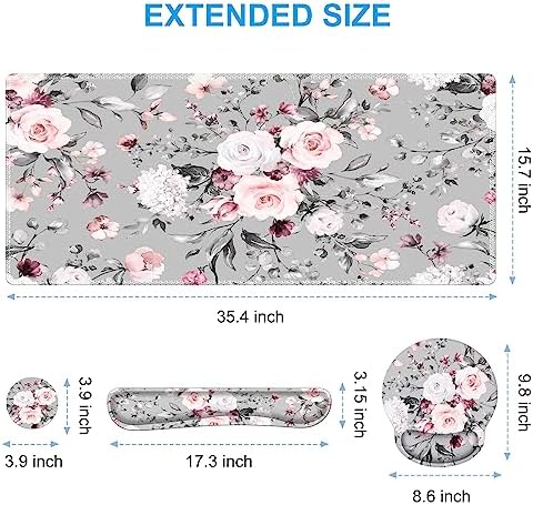iCasso Desk Blotter for Workspace, Pink Floral 35.4"x15.7" Mousepad - Image 2