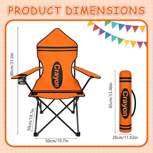 School Classroom Folding Chair, Orange Crayon Design Portable Seat with Armrests and Cup Holder, Carry Bag Chair for Reading Area, Learning Center, Back to School - Image 3